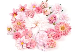 LARDUX 24 PCS Artificial Flower Heads-Craft Fake flower Decoration Mini Silk Pink Flower Heads Bulk Mix for DIY Wedding Party Hair Accessory Scrapbooking Home Decor