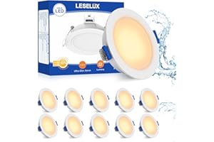 Leselux Spot LED Encastrable IP65, 10x 5W Spots LED Extra Plat 35mm, Spot de Plafond 220V 2700K Blanc Chaud 400LM 80Ra, Spots Etanche Salle de bain Pour Cuisine Salon Couloir, Trou Φ68-80mm