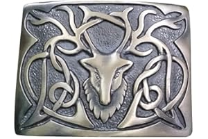 TIDONEAM Scottish Highland Kilt Belt Buckle Stag Head Design Antique/Gold Finish (Antique)
