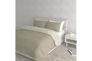 Italian Bed Linen Natural Color Parure Copripiumino con Sacco e Federe, 100% Cotone, Tortora/Panna, Matrimoniale, 3 unità