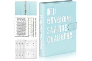 CERICAI 100 Envelope Savings Challenge Binder,Cash Binder Envelopes Saving Challenge,Easy Budget Binder Organizer,Fun Way to Save for Couples Offices Home School Budget Planners Money Savers(Blue)