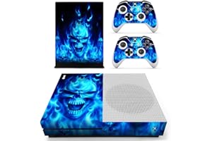 DOTBUY-SHOP DOTBUY Xbox One S Console Decal Vinyl Skin Sticker + 2 Autocollants Manette + 1 Kinect Set (Blue Fire Skull)