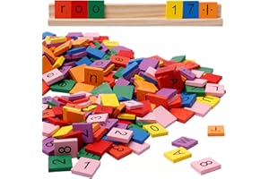Bofanze 301 Pièces Lettres et Chiffres en Bois Colorés A-Z Tuiles de Lettre en bois avec Support de Base Tuiles de Scrabble en Bois pour L'éducation des Enfants et la Décoration de la Pièce 20*18*4mm