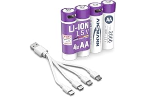 ANSMANN Akku Mignon AA Typ-C Anschluss Li-Ion 1800mAh 1,5V, 4 Stück, wiederaufladbar, ideal für Fernbedienung, Controller, Spielzeug, Funkgerät