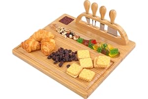 Utoplike - Tagliere per formaggio in bambù, vassoio e vassoio con coltelli, idea regalo