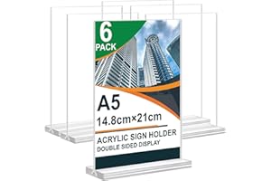 Arrobust Tischaufsteller A5, 6 Stück Preisschilder Aufsteller Tischständer Doppelseitiger Vertikaler Acryl T-Ständer für Fotorahmen, Heim, Büro, Speisekarte, Einzelhandel, Messe (A5-6pack)