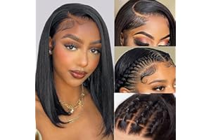 WENYAN Perruque Femme Naturelle Brésilien 13x4 Lace Frontal Bob Wig Human Hair Perruque Cheveux Humain Straight Perruque Lace Wig Couleur Naturelle 150% Density (10 pouces)