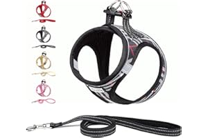 Suredoo Dog Harness and Lead Set, Step-in Breathable Reflective Puppy Cat Dog Vest Harnesses for Small Dogs (L, Black Plaid, Chest: 40-45cm)