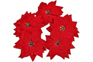 Roqueen 15 Pezzi 22CM Fiori di Natale Fiori Artificiali di Poinsettia Ornamenti dell'albero di Natale con Clip Stelo per Ghirlanda Festa Matrimonio Capodanno Decorazioni (Rosso)