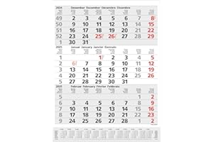 3-Monats-Planer Comfort Grau 2025: 3-Monatskalender groß I Wandplaner / Bürokalender mit Datumsschieber, Vor-und Nachmonat und Jahresübersicht I 30 x 39 cm