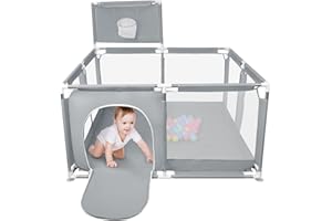 HUOLE Laufgitter für Kinder mit Saugern, verbesserte Version 2025 Babygehege 300D Oxford-Gewebe, Aktivitätszentrum für Kinder, einfach zu montieren und zu reinigen-126 x 126 x 66 cm - Dunkelgrau