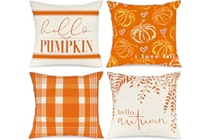 Benjia 40 x 40 cm jesienne poszewki na poduszki zestaw 4 szt., Hello Pumpkin Plaid dekoracyjne świąteczne 40 cm jesienne poszewki na poduszki na Święto Dziękczynienia poszewka na poduszkę do wewnątrz,
