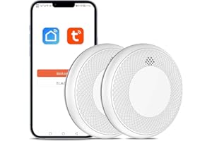 SAFELIVEO Detector de Humo Inteligente Wi-Fi, batería de 10 años con notificación Mediante aplicación, función silenciosa y autoprueba, Compatible con EN 14604, 2 Pieza (Compatible con App Tuya/Smart Life)