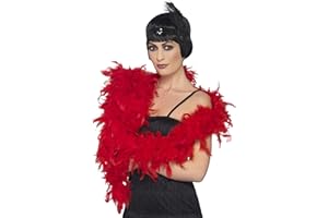 Smiffys Deluxe Boa, Red Feather, 180cm, 80g, 1920's Razzle Fancy Dress, Adult Dress Up Accessories Halloween