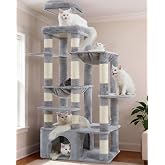 Heybly Cat Tree, 180 cm with Scratcher for Cats, Extra Stable Base, XL Platform, Large House, 2 Hammocks, Ideal for Large Bre