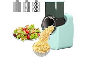 mumisuto Electric Cheese Grater, Electric Grater for Kitchen with Large Chute, Automatic 3 in 1 Rotary Cheese Grater Vegetable Slicer Electric Grater for Cheese and Vegetables with 3 Blades (Green)