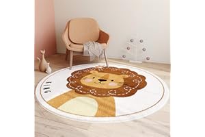 SWECOMZE Kinderzimmer Babymatte Weich Teppich Rund Babyzimmer Krabbeldecke rutschfest Spielmatte Baby Krabbelmatte Groß Kinderteppich Mädchen Jungen (Löwe 2#,100 * 100cm)