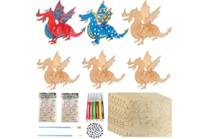 RUIJIE 6 Pièce Dinosaures Bricolage Bois de Kit Enfant de Peinture Loisirs Créatifs Décoration Éducatif Activites Manuelles Fêtes d'anniversaire Artisanat Familial pour Filles Garçon 6-12 Ans (6)