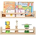 Nursery bookshelf- Set of 2- Baby floating bookshelf or Book Shelf Organizer for Kids Nursery Decor,Wall Shelves for Kitchen Spice Rack,Pine Natural Wood (nature, 16.5inch)