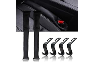 ASFINS Universal Autositz Lückenfüller, 2 Stück Auto Sitzlückenfüller Auslaufsicher Schützend Pad mit 4 Stück Auto Rücksitz Kopfstütze Haken Kleiderbügel, Schwarz