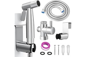 YIBEWANL Handheld Bidet Sprayer, Stainless Steel Toilet Bidet Shower Spray, Shattaf Douche Shower for Toilet, Bidet Shower with T-Valve Adapter and Hose for Personal Hygiene