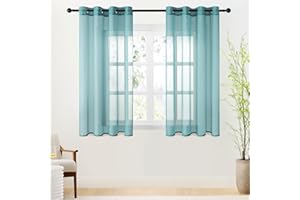 CUTEWIND 2 Unidades Cortinas Salon Visillos Translucidas de Dormitorio Matrimonio con Ojales Cortina Corta Decorativa para Ventana Comedor Cocina Habitacion Sala Cuarto 140 x 145 cm Turquesa