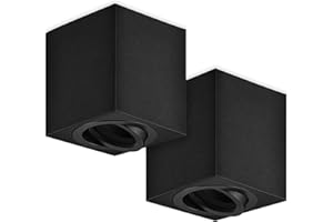 GeyouLux - 2 focos de techo orientable, lámpara de techo GU10 230 V, focos de techo Ø80 x 84 mm, luz LED casquillo gu10, Downlight lámpara iluminación para GU10 y LED módulos, color negro y cuadrado