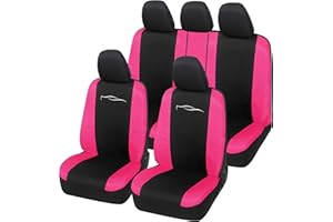 Auto Accessori Lupex - Set 9 Pezzi Coprisedili Auto Universali Racing, Colore Nero Fucsia - Fodere Protezione Sedili Anteriori e Posteriori, Compatibili con Berline e Utilitarie