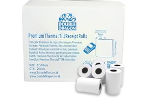 Double Dragon Rotoli di Carta Termica 57 x 30 mm per Scontrini PDQ | Senza BPA | Compatibili con SumUp, Ingenico, PayZone, Verifone, Clover Printers, Zettle Terminals – 20 Rotoli