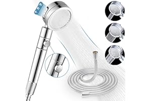 BOCHION Handheld Shower Head, 3 Spray Modes High Pressure Shower Head and 2m Hose Set, Powerful Shower Heads to Increase Pressure, Water Saving Showerhead with 360° Degrees Rotating/Stop Button, Chrome