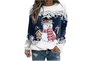 AMHOMELY Christmas Sweatshirts for Women - Women's And Men's Tops Winter Christmas Printing Casual Sweatshirts Pullover Tops for Work Officce Sale Clearance UK Size S-5XL