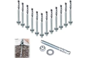 VVHFXD Kotwa M10 do dużych obciążeń, z ocynkowanego metalu, do balustrady, okna, ściany osłonowej, maszyn, belek, M10 x 90 mm, 12 szt