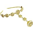 Traditional Ethnic Mathapatti Hairband With Attached Borla/Hair Accessory/Mang Tika For Hair Jewelry for Womens/Ladies/Girls (Golden)