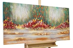 KunstLoft Leinwandbild | 100% HANDGEMALT | 120x60cm | Gemälde 'Girdle of Flowers' | Abstrakt | Rot Blau | Wandbild Wohnzimmer
