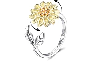 MILACOLATO Anillo Ansiedad Giratorio para Mujer Niña Plata Abiertos Ajustable Anillo Antiestres Flor De Girasol Piedra Luna Estrella Loto Ópalo Sol Fidget Anxiety Ring Personalizado Joyería Regalo