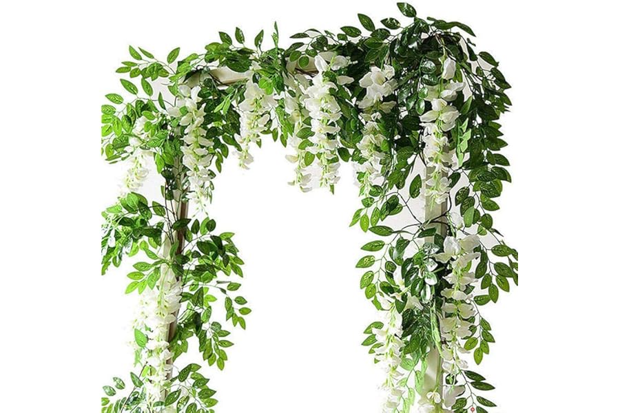 Yueshop 2x7FT Artificial Wisteria Vine Garland Plants Flowers Arts For Ceremony Home Wedding Decoration (White)