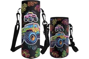 ASQVTIFE Car Water Bottle Carrier with Strap for Kids Boys Neoprene Insulated 1000ml Water Bottle Carrier Insulated Cover Bag Strap Pouch Outdoor School Steel/Glass/Plastic Bottles L