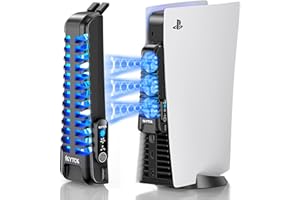 KYTOK PS5 Lüfter mit 3-Stufig-PS5 Kühlung, verbesserter PS5 Kühler Leise mit 9 Windflügeln und 2,0 USB-Anschluss, PS5 Lüfter Kühler mit Touchscreen und LED Indikator für PS5 Digital & Disk