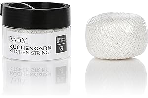 Vaily Hilo de cocina – Cuerda resistente al calor para carne, aves de corral y más en caja dispensadora con 2 rollos de 100 m de hilo para cocinar, color blanco