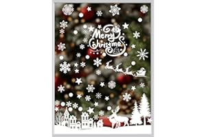 WILLINGOOD 216 Weihnachtsdekoration Fenster statische Aufkleber, Weihnachtsfensteraufkleber mit Schneeflocken und Rentieren, wiederverwendbare PVC-Fensteraufkleber für Winter Weihnachtsfensterdekoration