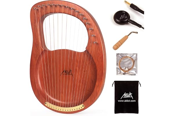 AKLOT Lyre Harpe 16 cordes métalliques en acajou avec clé à accorder, Ramassage,sac de transport noir