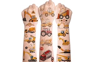 DEEN Kids Tattoos Boys,8 Sheets Excavator Tattoos for Kids,Cool Vehicle Construction Digger Firetruck Tractor Temporary Tattoos,Children Tattoos Stickers for Kids Boys Car Birthday Gift Party Bag Filler