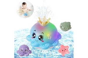 DELYCAZY Baby Bath Toys for 1 2 3 Year Old Boys Girls, LED Automatic Spray Water Octopus Light Up Bath Tub Swimming Pool Toys Gifts for Toddlers 0-6 Months Kids Age 1-6
