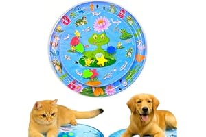 Qosigote Dog Cat Play & Cool Water Mat (65 cm), Water Mat Cats Scratch-Resistant, Summer Inflatable Sensory Water Play Mat, Interactive Toy for Cats and Dogs (F)