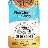 Kennel Kitchen Wet Cat Food for Adults and Kittens, Fish Chunks in Gravy, 12 Pouches (12 X 80 GMS)