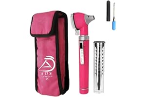 ADS MEDI CARE ADS Medicare Mini Otoscope ENT Optical Fibre LED Illumination Medical Tool Diagnostic Examination CE Approved with Complimentary Ear Cleaner & Spare Bulb (Pink)