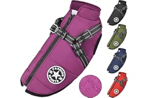 LUCASNG Hundejacke mit Geschirr, Wasserdichter Warmer Hund Wintermantel für Kleine Mittel GroÃŸe Hunde, Hundemantel für Labrador Chihuahua Französische Bulldogge