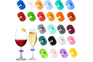 TDUNSYA 24 Pezzi Segnabicchieri Silicone,Segna Bicchieri Calici,Identificatore Del Bicchiere di Vino Riutilizzabili Marcatori,Colorati Segnabicchieri,Per Varie Tazze, Forniture per Decorazioni