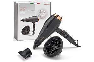 BaByliss Asciugacapelli MADE IN ITALY Air Pro, Motore AC Phon Capelli Professionale, 2200W, Diffusore Capelli Ricci, funzione anti-crespo, 2 velocità - 2 impostazioni di calore, nero, 6719DE