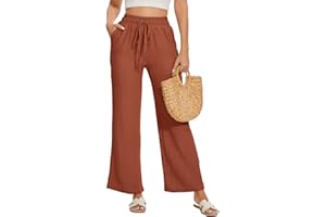 HANERDUN Pantalones Mujer Verano Frescos Pantalones de Color Liso con Bolsillos Pantalon Fluido Ancho Pantalones Cargo de Cintura Alta Casual
